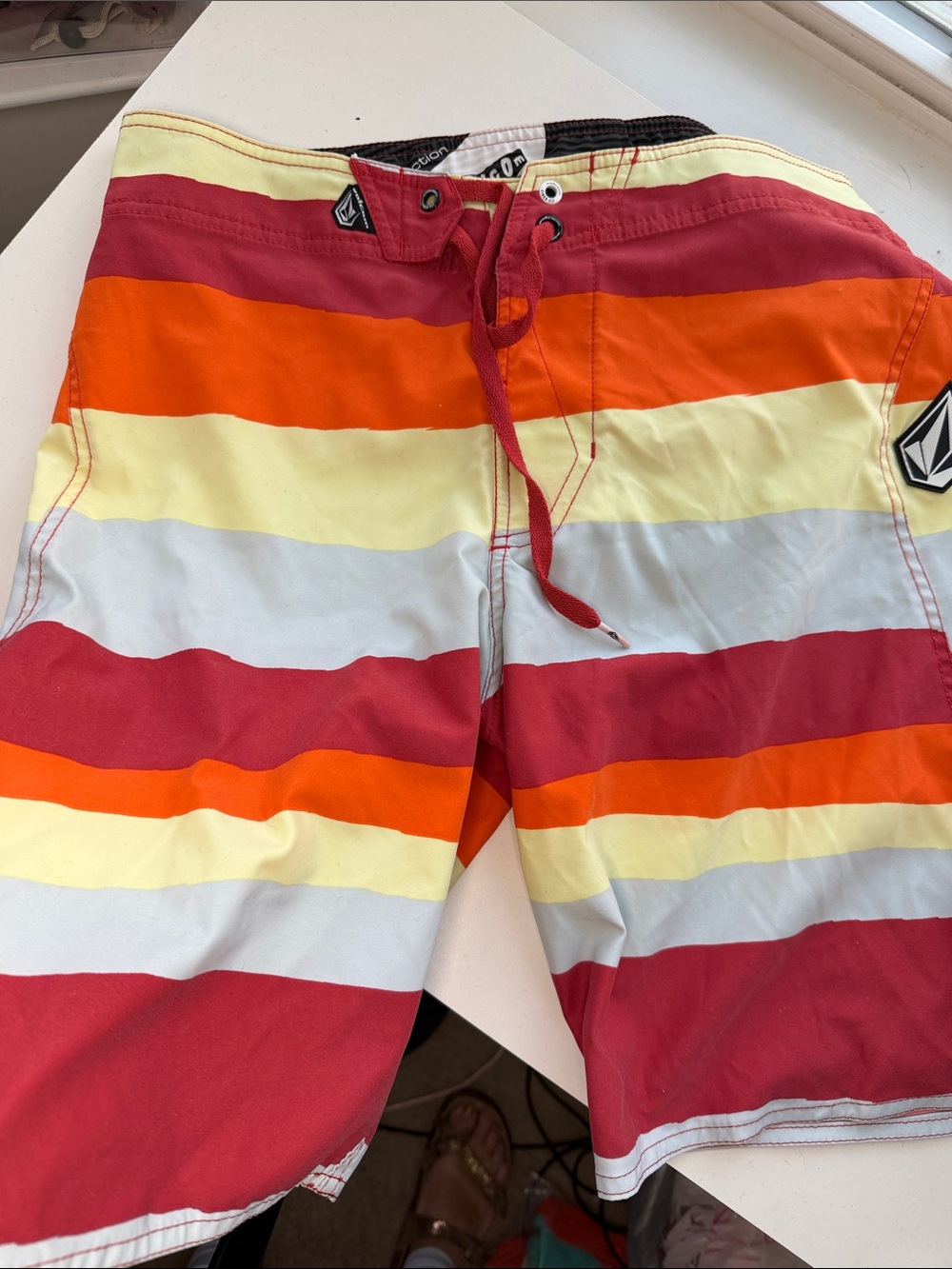 Volcom Multicolor Red Orange Striped Swim Trunks